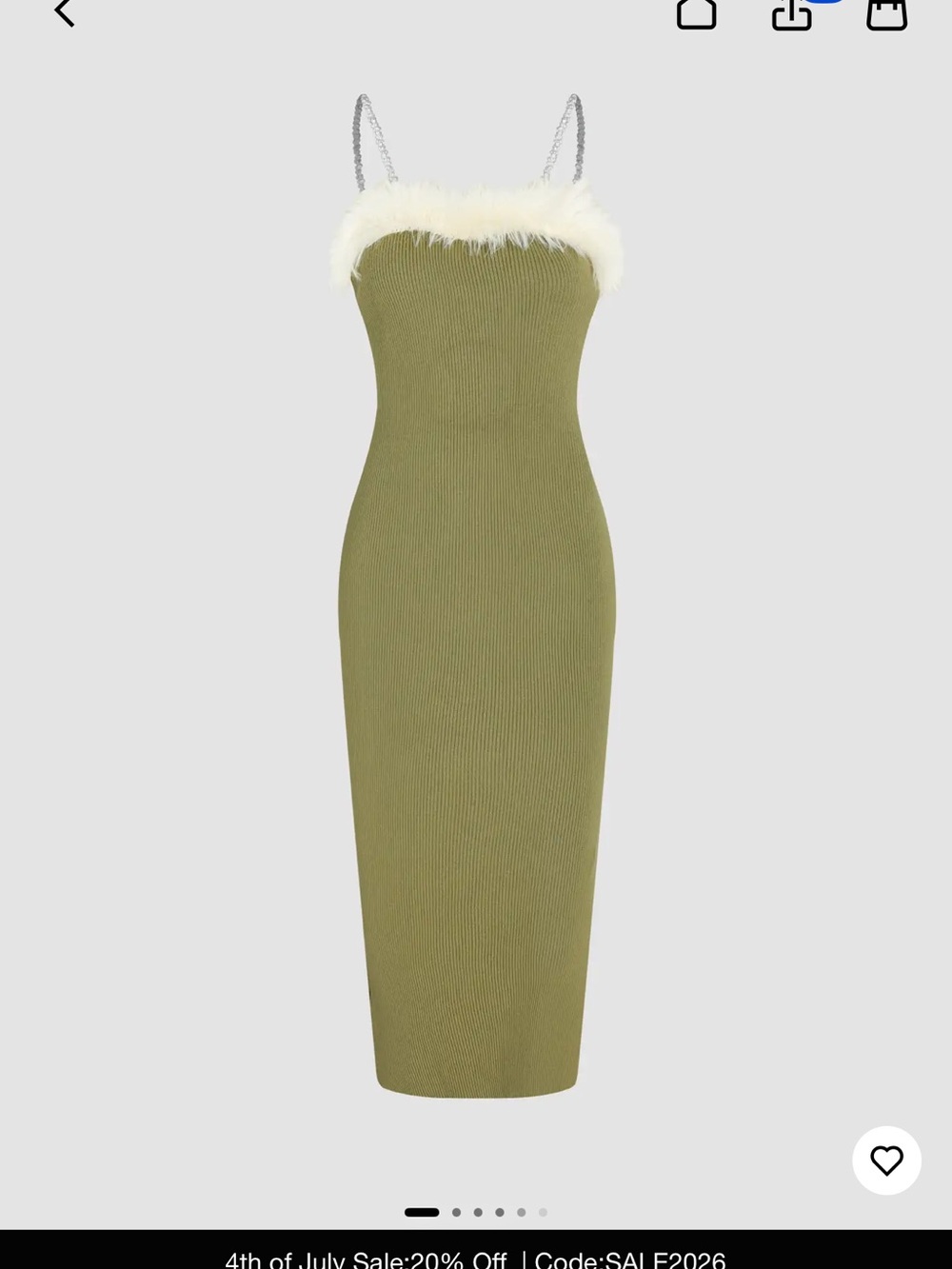 Cider Olive Green Maxi Slip Dress with Cream Faux Fur Trim